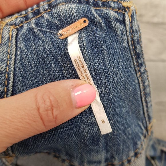 Free People Denim Dungaree Dress Small UK 10 Blue Mid Wash Coverall Casual BN - Picture 7 of 10